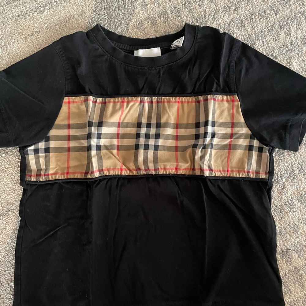 Burberry Kids Black Checkered Panel T-Shirt
